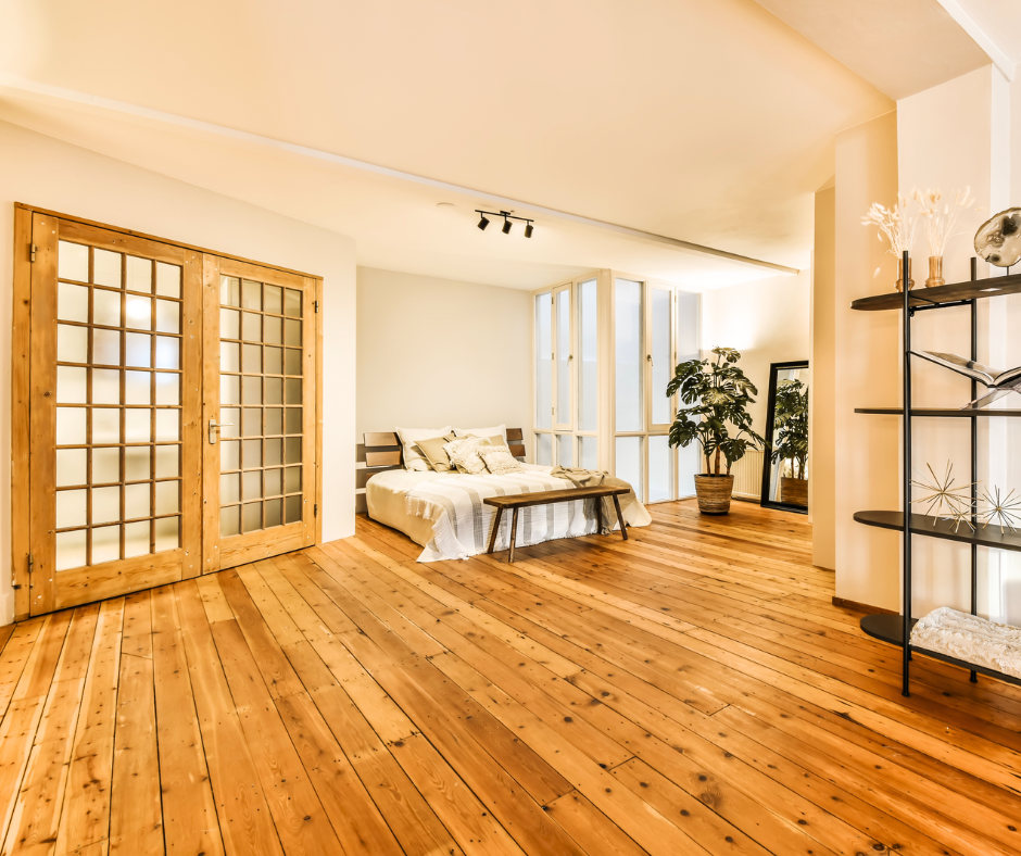 Residential room with wood floor finish