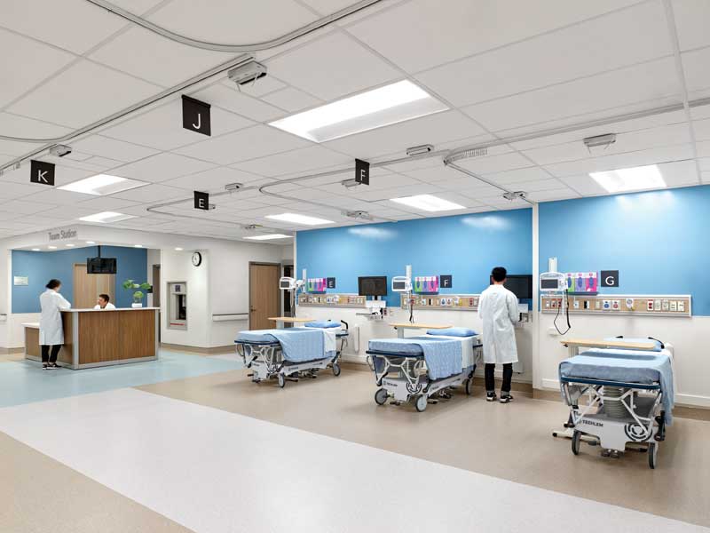 Healthcare facility corridor with hygienic commercial flooring