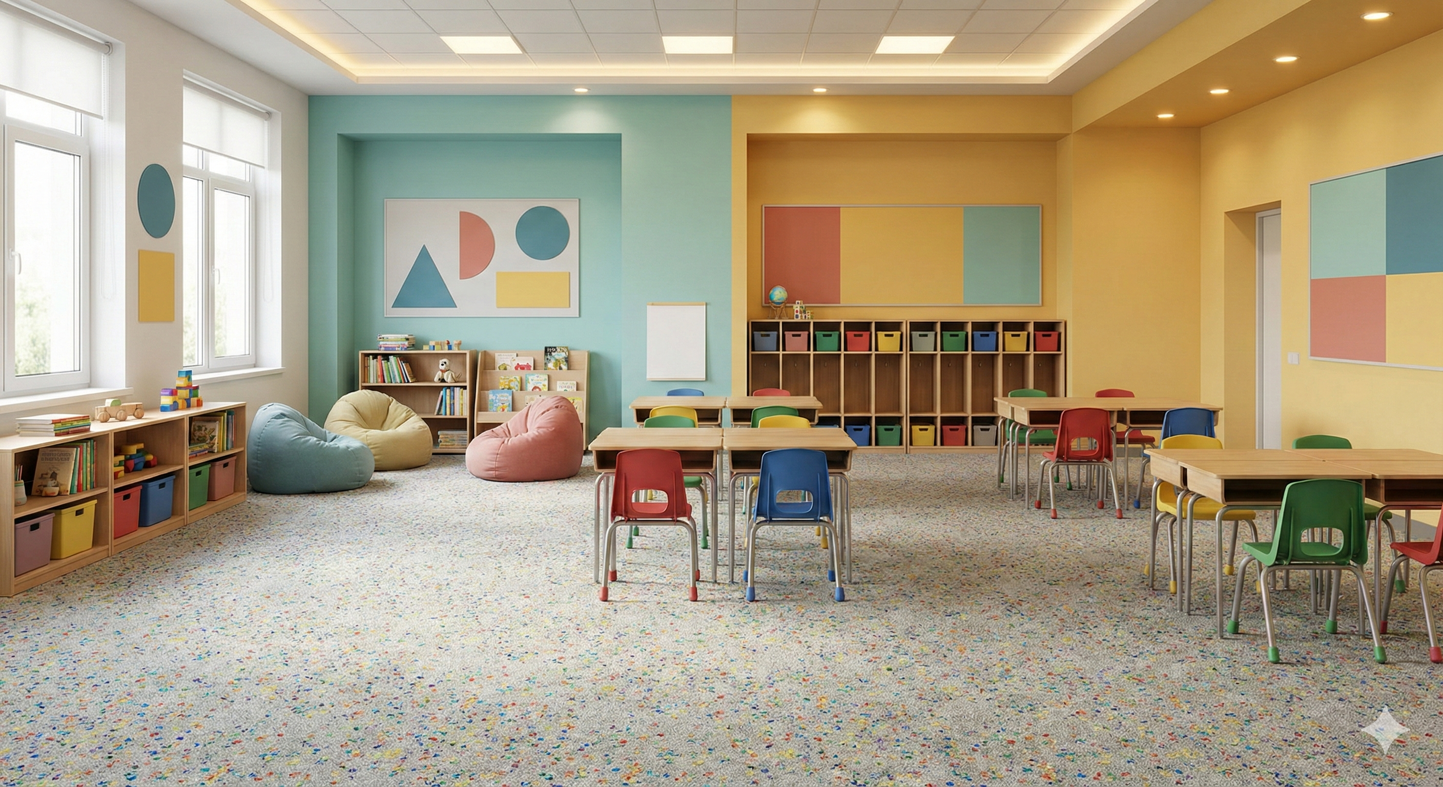 School with carpet flooring