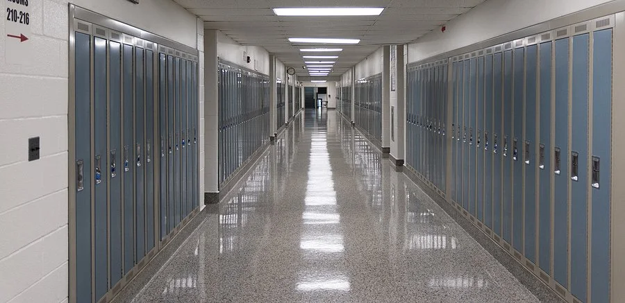 School hallway with durable commercial flooring