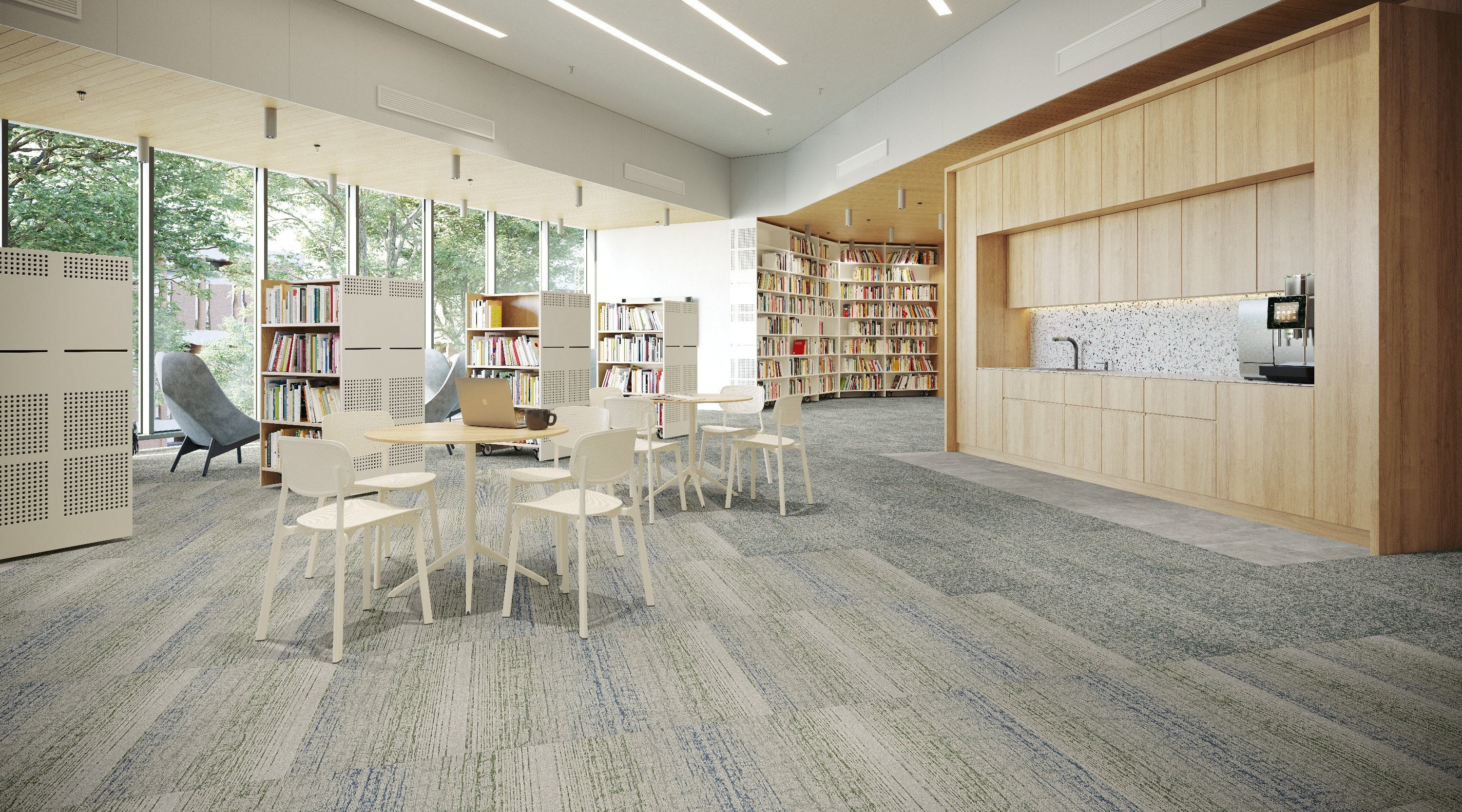 Classroom or campus interior with commercial flooring