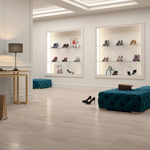 Retail space with durable tile flooring